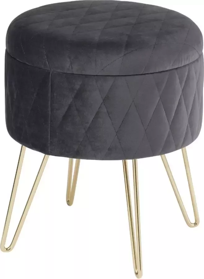 Poef met Opbergruimte Opbergbox met Deksel Voetensteun Opbergpoef tot 150 kg Fluweel Donkergrijs 31.5x36 cm