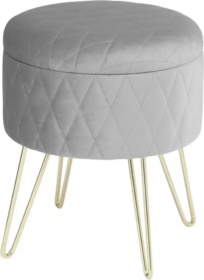 Poef met Opbergruimte Opbergbox met Deksel Voetensteun Opbergpoef tot 150 kg Fluweel Lichtgrijs 31 5 x 36 cm