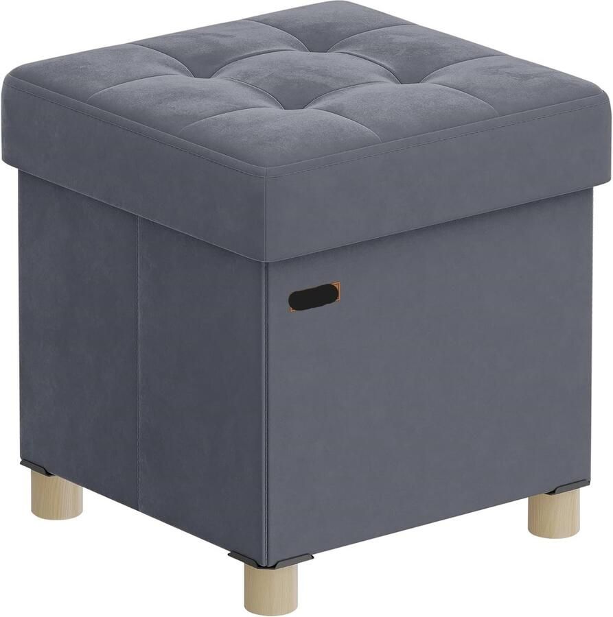 Poef met opbergruimte opvouwbare kruk 38 x 38 x 40 cm 37 L opbergdoos met deksel fluweel tot 300 kg belastbaar leigrijs voor hal woonkamer of slaapkamer