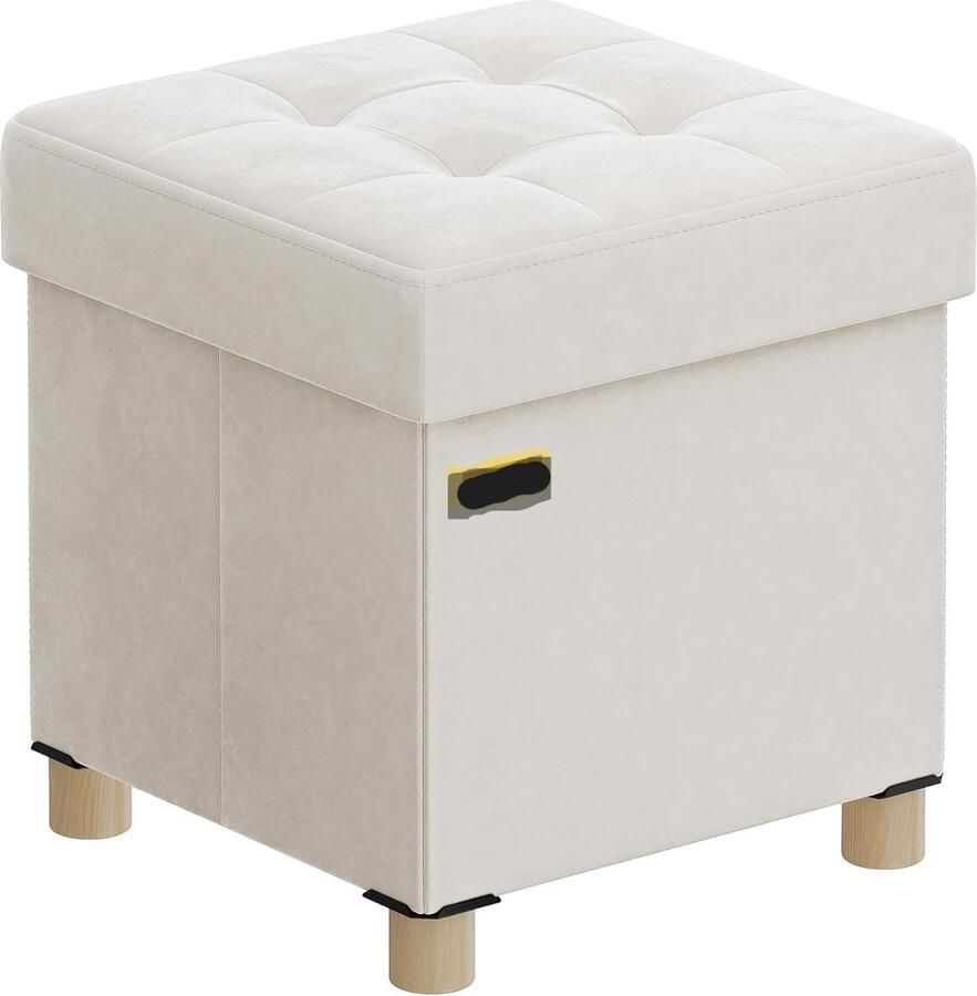 Poef met opbergruimte opvouwbare kruk 38 x 38 x 40 cm 37 L opbergdoos met deksel fluweel tot 300 kg belastbaar cappuccinobeige voor hal woonkamer of slaapkamer