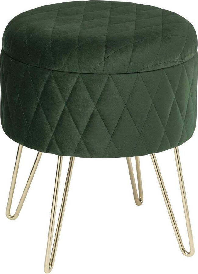 Dripio Poef met opbergruimte Voetenbank met opbergruimte Opbergbox hocker Zitkist met deskel Groen Velvet 31.5x31.5x36cm