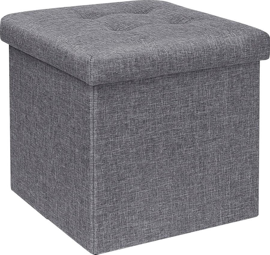 Poef met opbergruimte zitbank opvouwbare kist opbergbox poef kruk bed organizer zitkubus van pvc 32 x 32 x 32 cm (grijs-1)