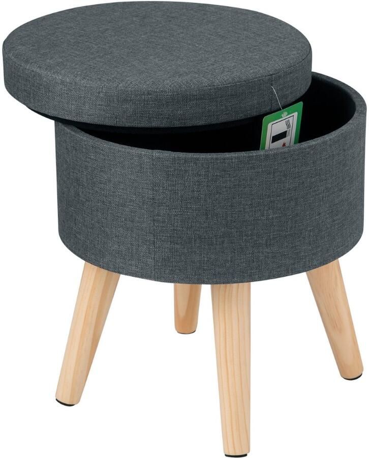 Poef Rond Met Opbergruimte Voetsteun Voor Binnen Hocker of Voetenbankje Ergonomisch Ontworpen Poef Ultra Comfortabel & Duurzaam Poef Donkergrijs - Foto 2