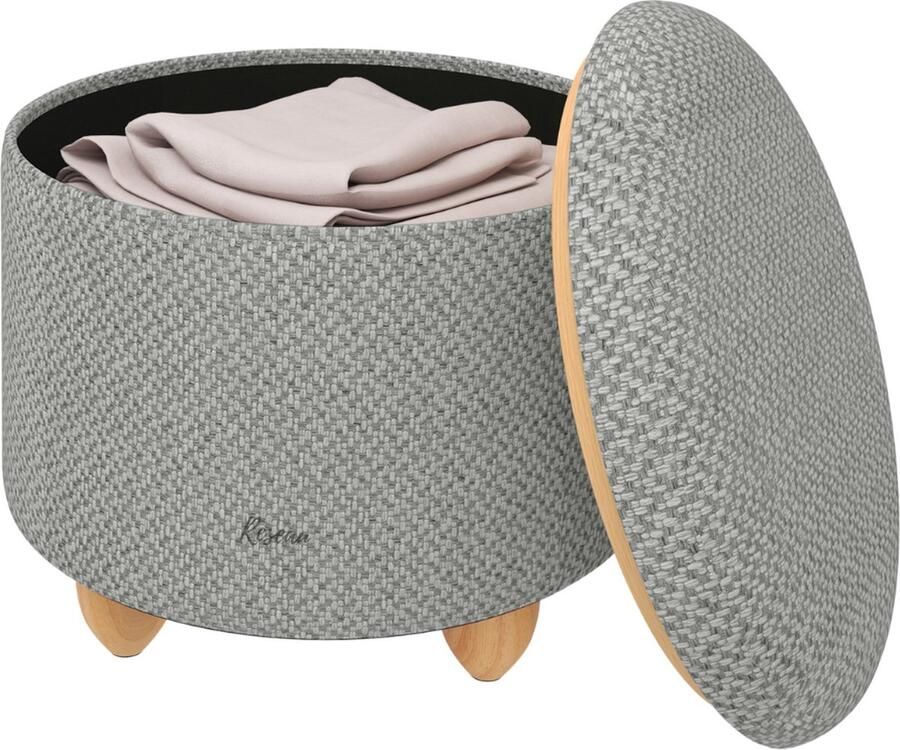 Poef Rond Met Opbergruimte Voetsteun Voor Binnen Voetenbankje of Poef Ergonomisch Ontworpen Hocker Ultra Comfortabel & Duurzaam Poef Grijs - Foto 2