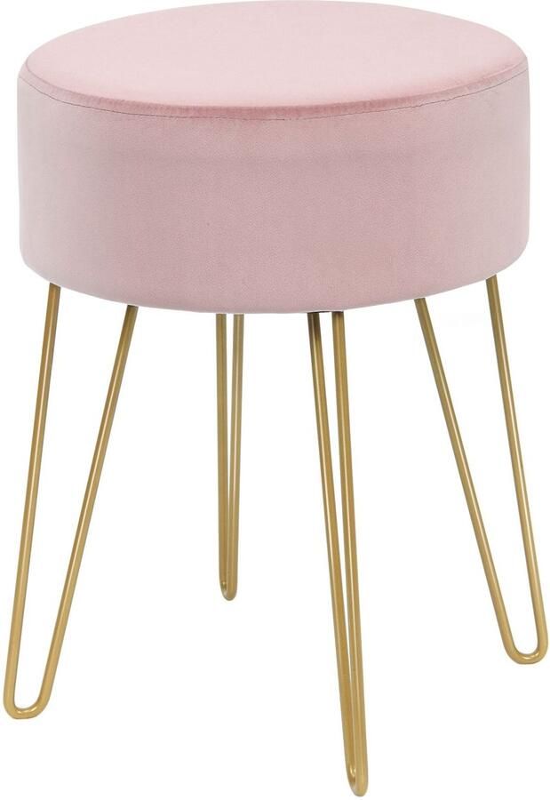 Poef Ronde Kruk Ø39 cm – Fluwelen Bekleding met Stevige Metalen Poten Donkerblauw Grijs Roze