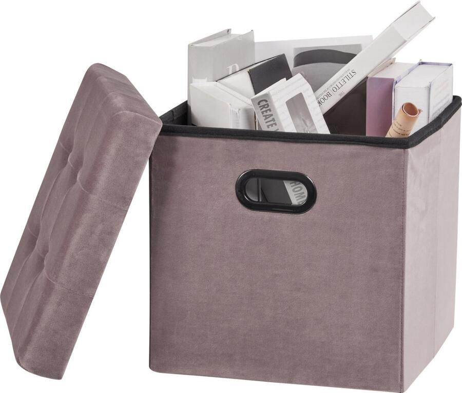 Bolt Edge Poef Tulia Roze Velvet Met opbergruimte 37.5x37.5x38cm