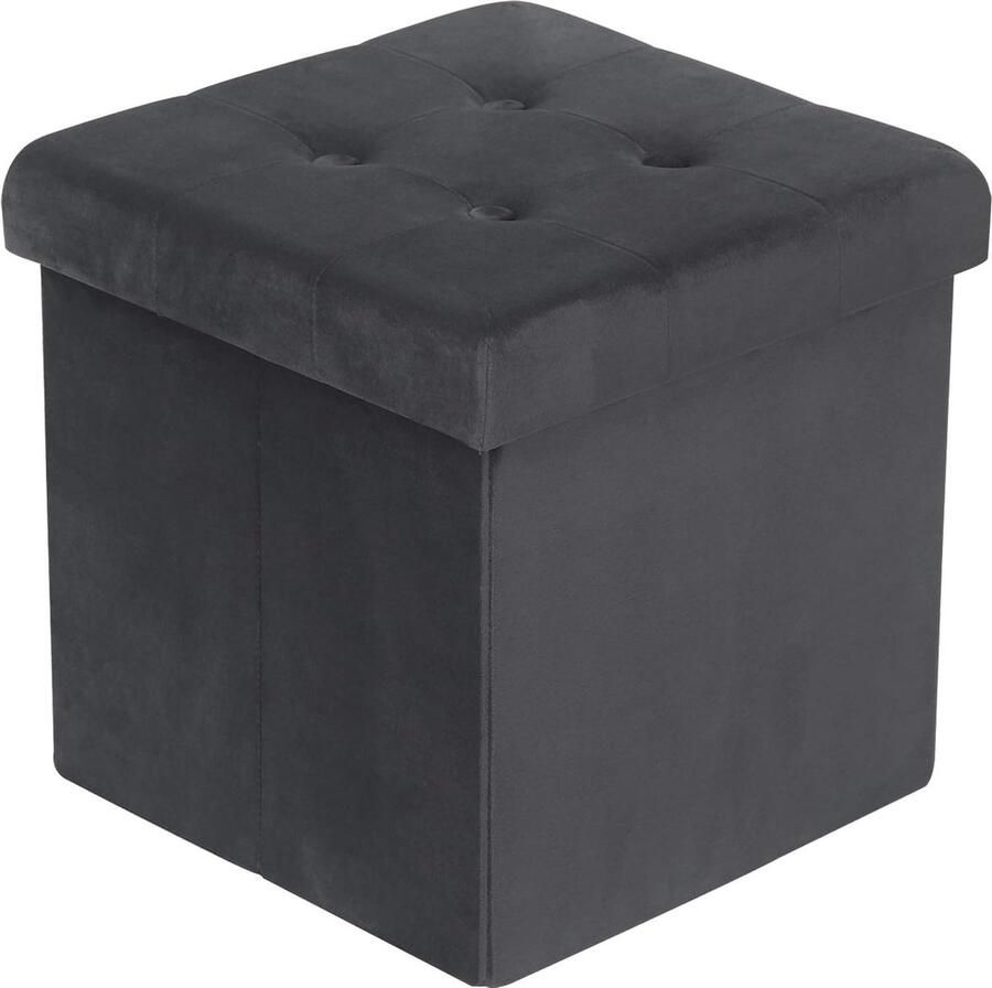 Poef voetenbank met deksel in Fluweel Opbergkruk opvouwbare 37 5x37 5x38cm Grijs