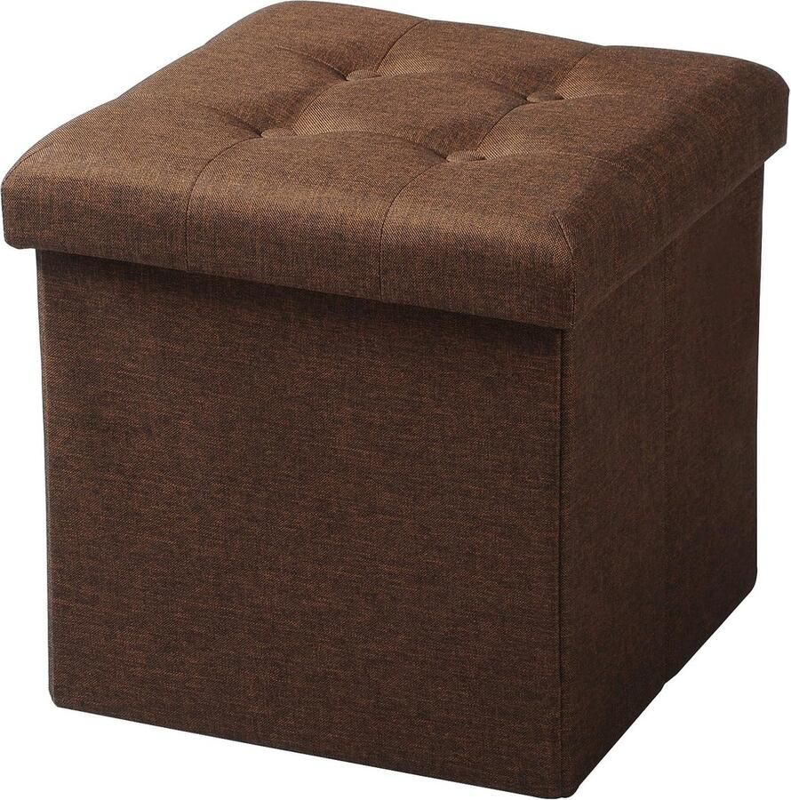 Poef voetenbank met deksel in Linnen Opbergkruk opvouwbare 37 5x37 5x38cm Bruin