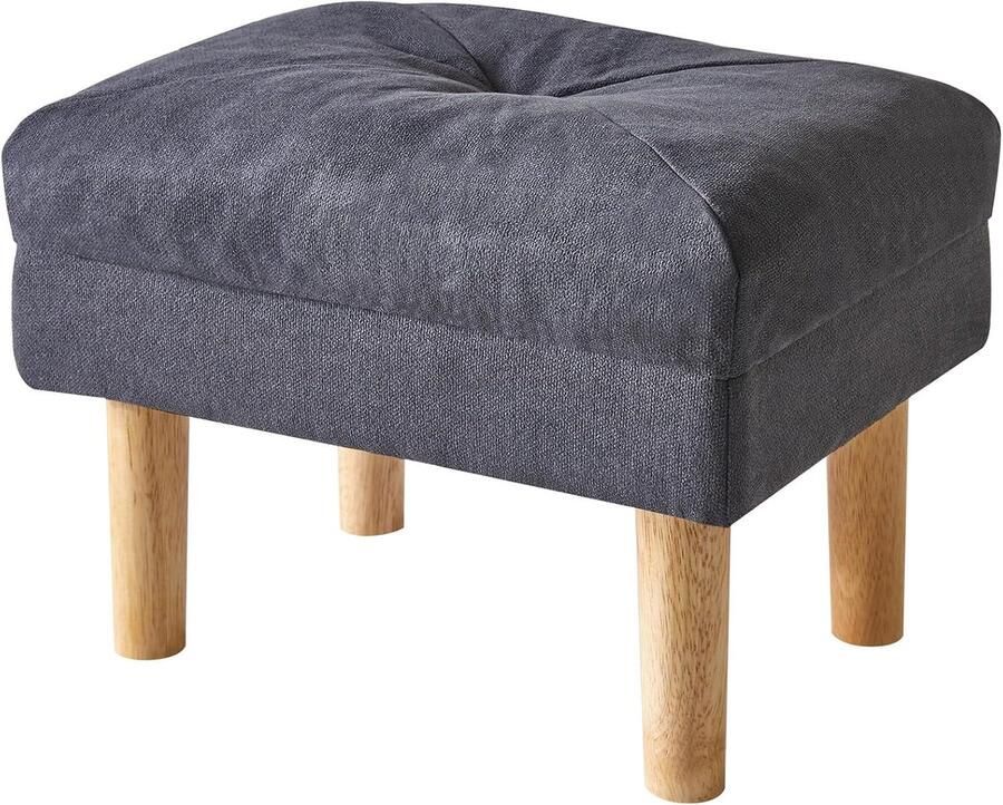Poef voetenbank met zacht zitkussen groot zitvlak 4 verdikte houten poten Scandinavische stijl voor slaapkamer en woonkamer 40 x 29 x 32 cm zwart-grijs