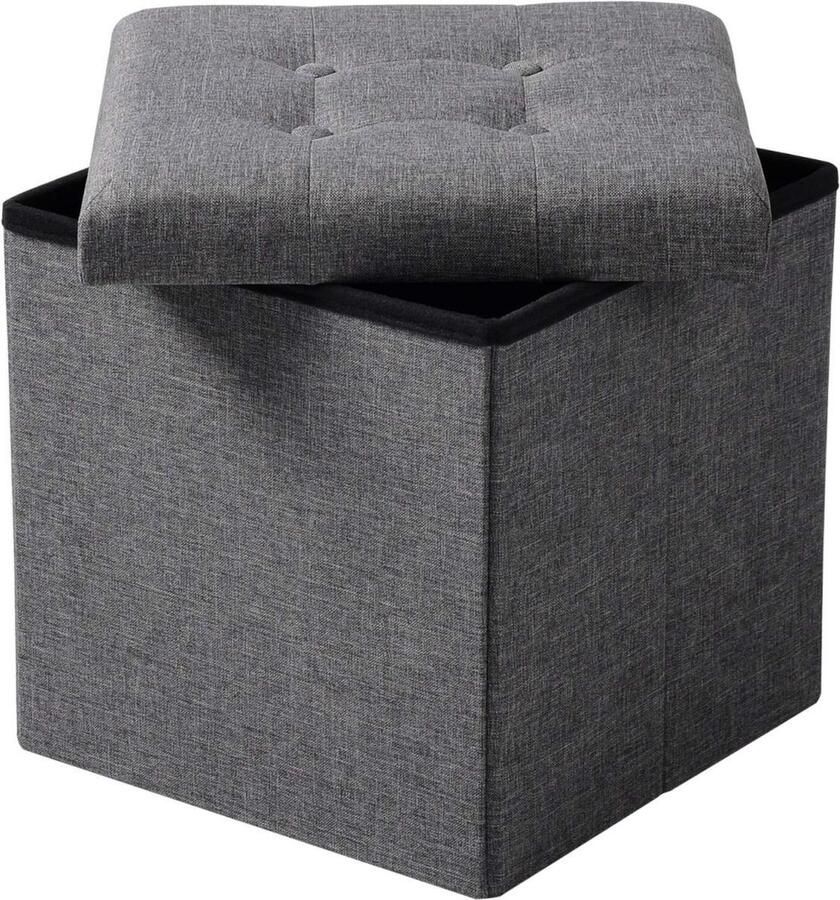 Bolt Edge Poef Zazu Donkergrijs Met Opbergruimte Zitkist Hocker 50x35x45cm