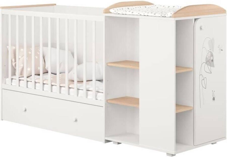 Polini bed combineert convertible FRENCH Wit en natuurlijk van 60x120 cm tot 90x190cm