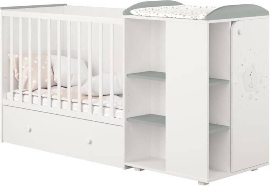 Polini wit grijs teddy omvormbaar bed van 60x120 cm tot 90x190cm