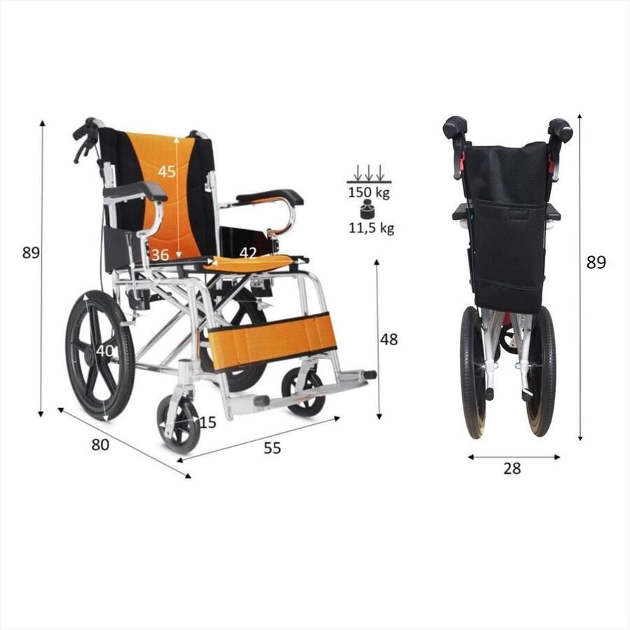 Polironeshop PRATIKA Lichtgewicht Opvouwbare Aluminium Rolstoel 150 kg Draagvermogen