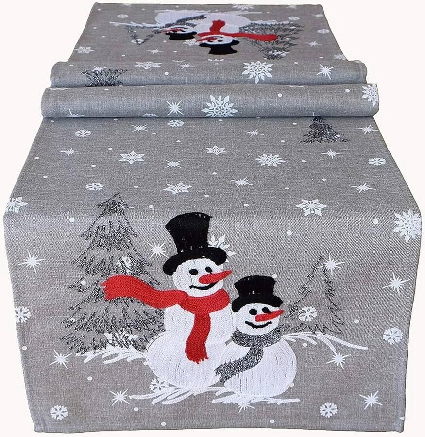 Polyester tafelkleed met sneeuwpoppen Kerstmis decoratie 1 stuk 40 x 85 cm