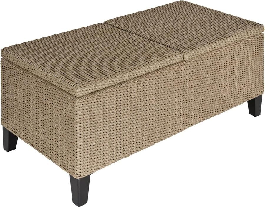 Polyrotan bijzettafel tuin salontafel tuintafel balkontafel uittrekbaar staal kaki 103 x 50 x 45 5 cm