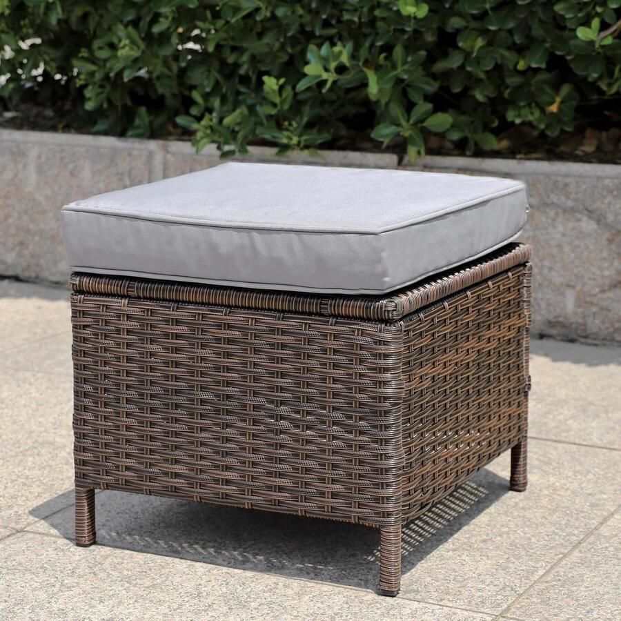 Polyrotan Tuinkruk met Kussen Set van 2 Bruin Ideaal voor Balkon en Tuin 40x40 cm