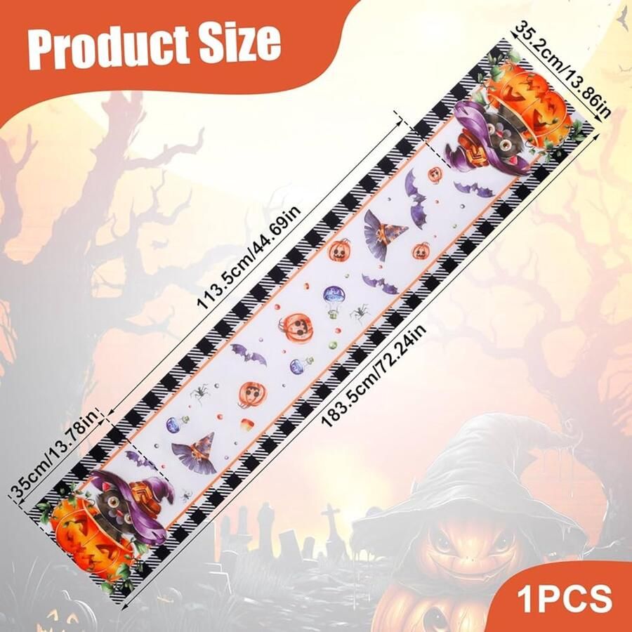 Pompoen Heksenkat Halloween Tafelloper Herfst Decoratie 1 stuk Veelkleurig Polyester 183 5x35 2cm