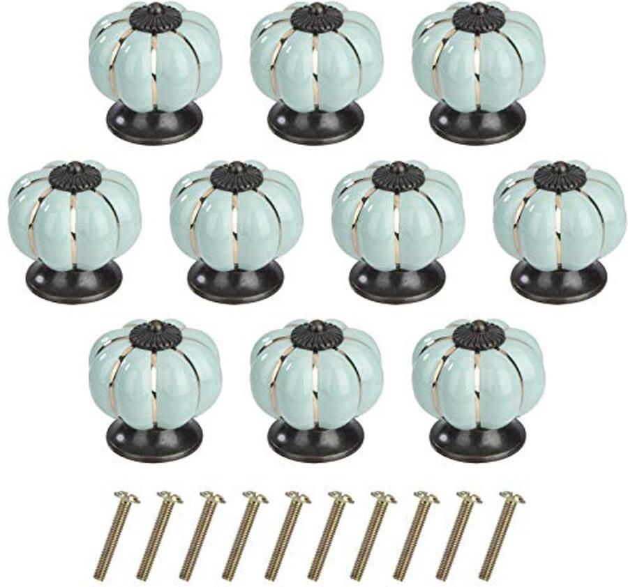 Pompoen Knoppen voor Kasten en Laden Keramische Meubelknoppen Lichtblauw Set van 10