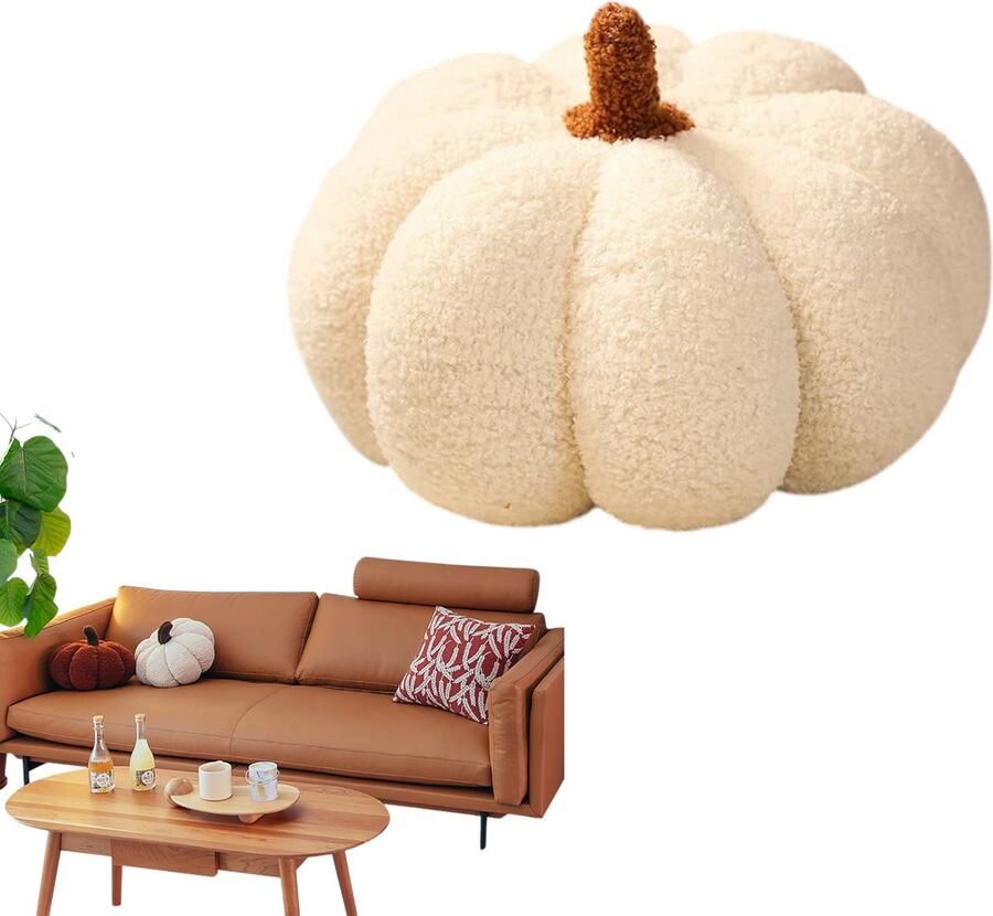 Pompoen Sierkussen Decor Halloween Decoratief Pluche Gevulde Pompoenen Decoratie voor Bank Huisdecoratie Feest Wit 28cm