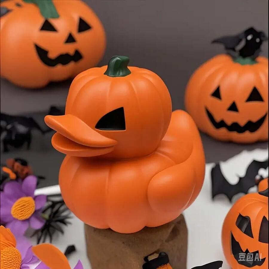 Pompoen-vormige 1x stuk Eend Halloween Decoratie Resin Beeld met Zwarte Ogen & Snavel Klassieke Halloween Sfeer Decoratie voor Thuis Slaapkamer Tafel Halloween Decoraties Oranje T
