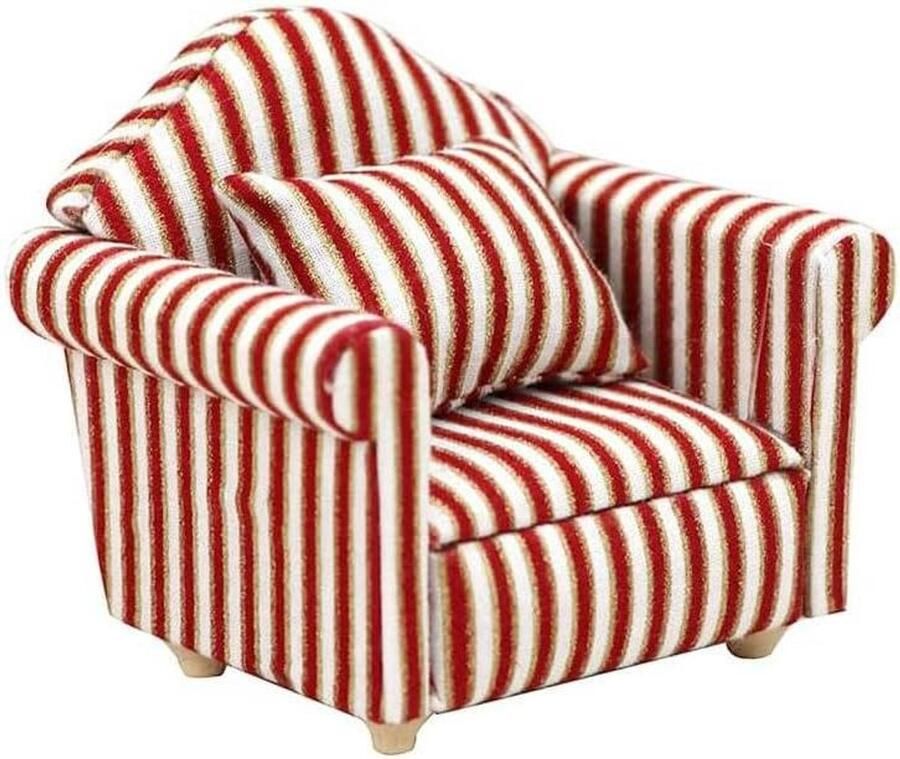 Poppenhuis sofa 1:12 miniatuur meubilair model doek bloemenpatroon bank fauteuil met kussens accessoires mini-meubelset met rugkussen gestreept