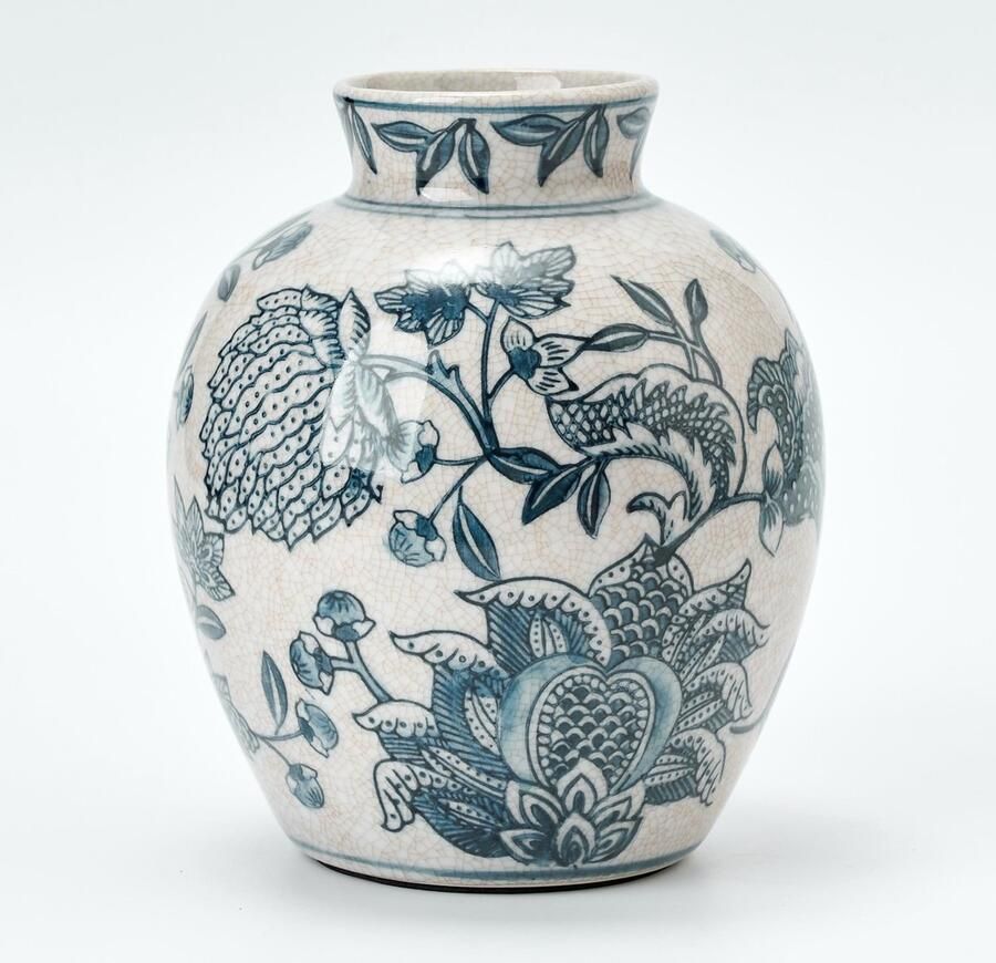 PORCER Blauw-witte vintage vaas 6 4 keramiek Chinoiserie bloemenpatroon Retro ijsgebarsten blauw-witte porseleinen vaas voor op tafel woonkamer badkamer bruiloft plankdecoratie