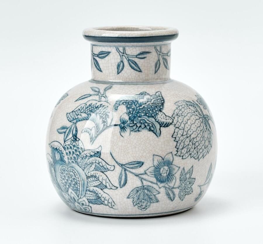 PORCER Blauw-witte vintage vaas 6 keramiek Chinoiserie bloemenpatroon Retro ijsgebarsten blauw-witte porseleinen vaas voor op tafel woonkamer badkamer bruiloft plankdecoratie