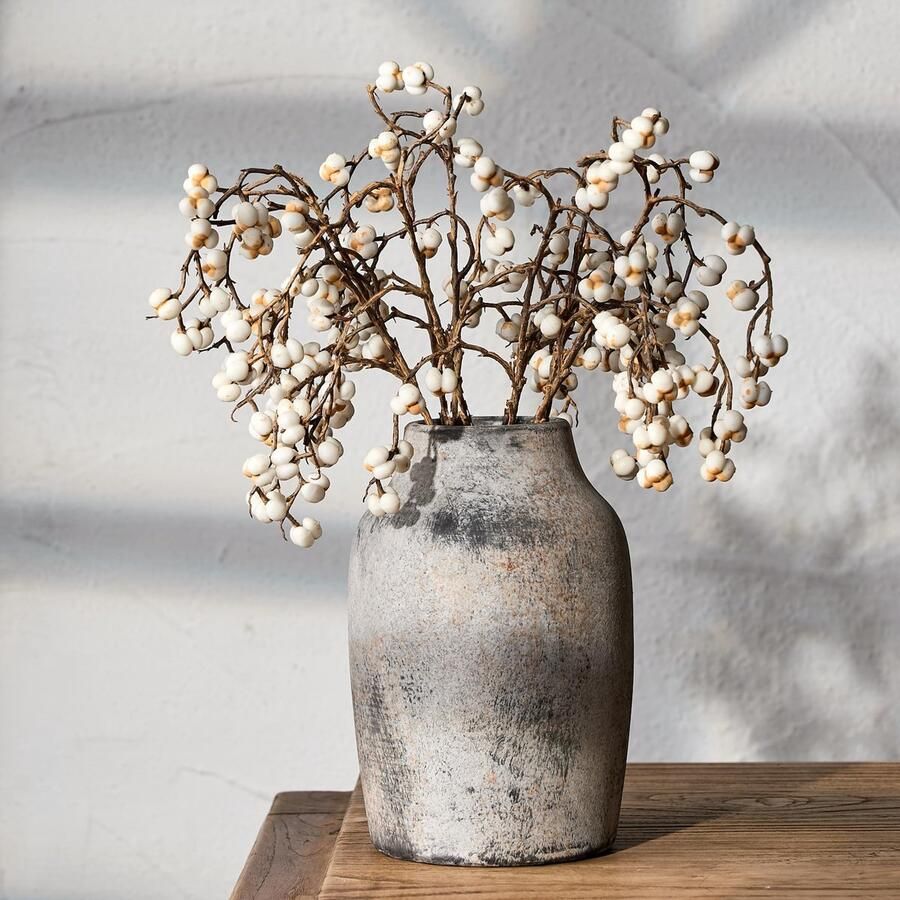 PORCER Rustieke Boerderij Keramische Bloemenvaas 18 cm Boho Vaas voor Woondecoratie Terracotta Vaas voor Woonkamer Tafel Plank Open Haarddecoratie Boerderij Grijs