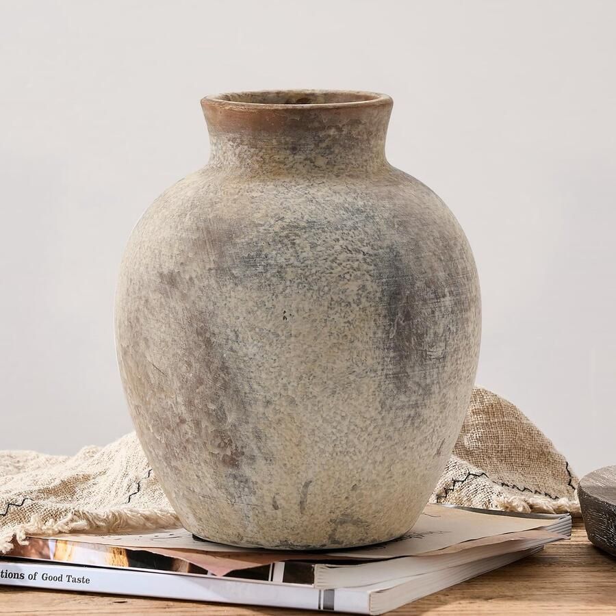PORCER Rustieke keramische bloemenvaas 6 inch schattige bohemian stijl woondecoratie terracotta voor woonkamer tafel plank haard decoratie boerderij grijs
