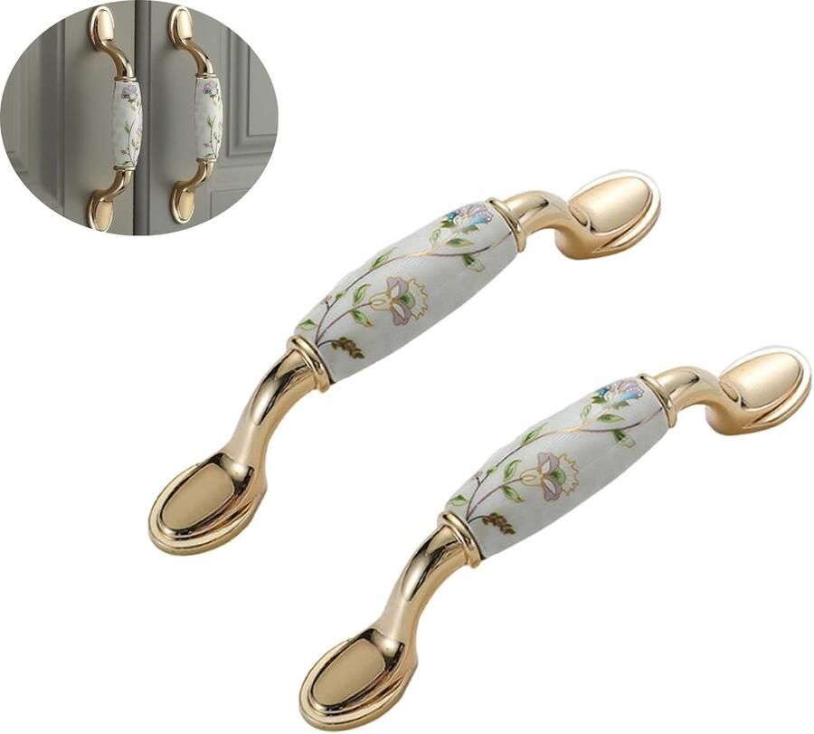Porseleinen deurknoppen 2-delige vintage meubelknoppen vintage ladegrepen kastgrepen 3-3 4 (96 mm) gatafstand