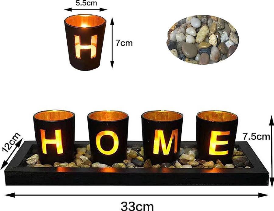 Porseleinen Kaarsenhouder wit van Buiten en goudkleurig binnen met houten dienblad gouden lichteffecten de beste decoratie voor landelijke eettafel