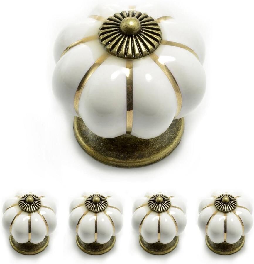 Porseleinen meubelknoppen met antiek bronzen versiering Kroon Set van 4 wit Verschillende kleuren beschikbaar