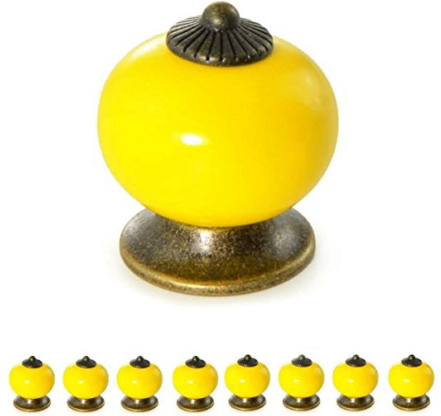 Porseleinen Meubelknoppen Set Vintage en Antieke Kastgrepen (8 Stuks Geel)