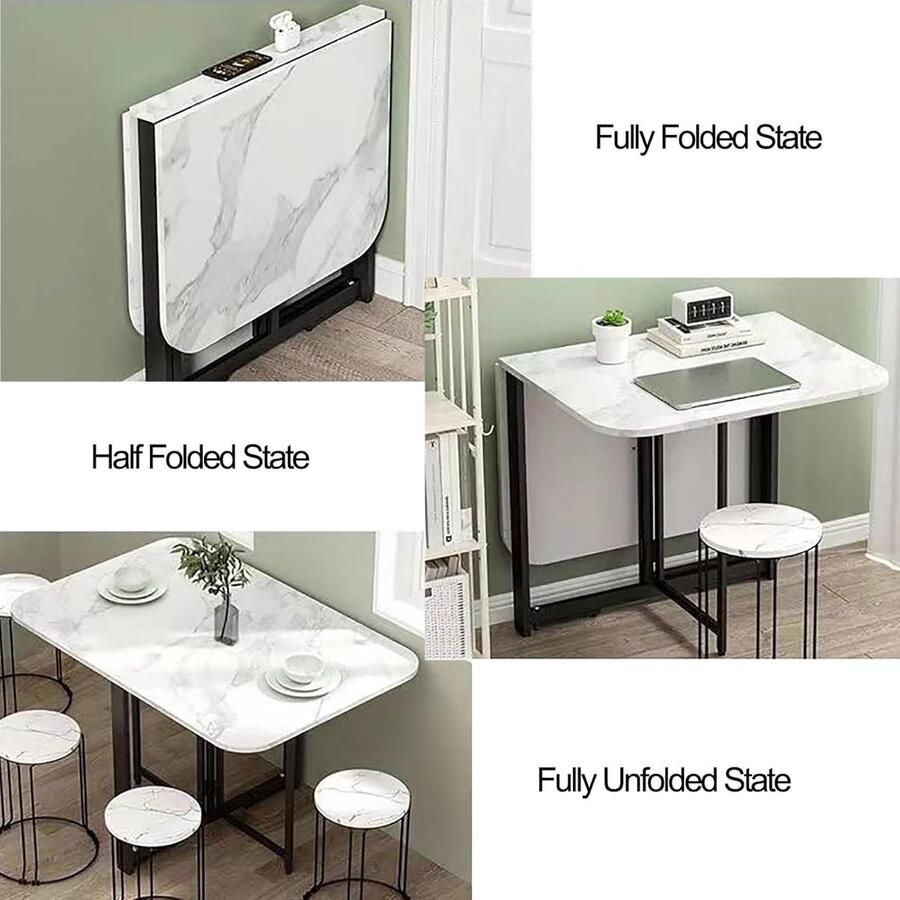 Portable Folding Dining Table Extendable Metal Frame Folding Kitchen Table Ultra-thin Folding Dining Table with Anti-Fall Support for Work 005 120cm