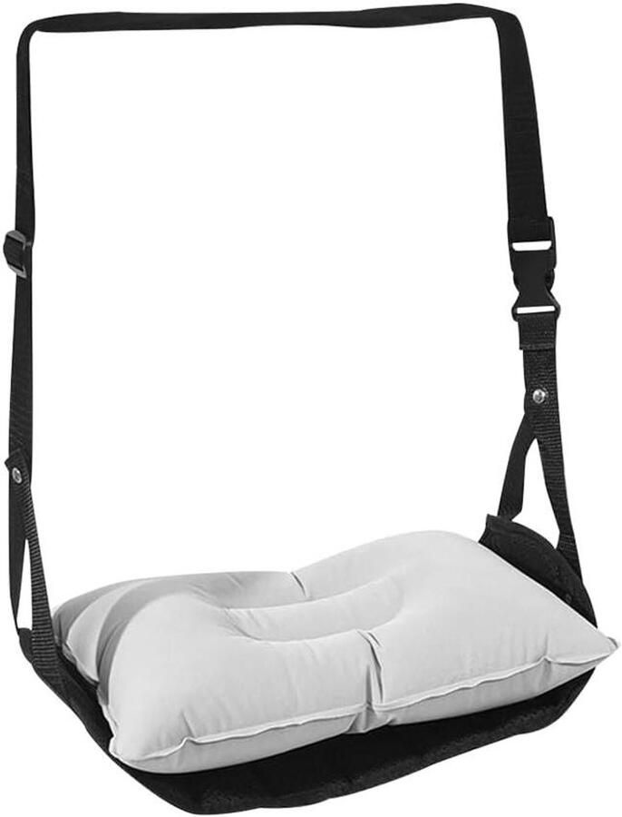 Portable Foot Hammock for Airplane with Inflatable Cushion Height Adjustable Footrest (Black)