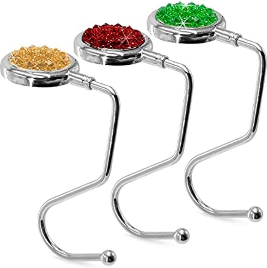 Portemonnee Haak Handtas Hanger Strass Hanger voor Tafel Bureau 3 Packs in Rood Geel en Groen