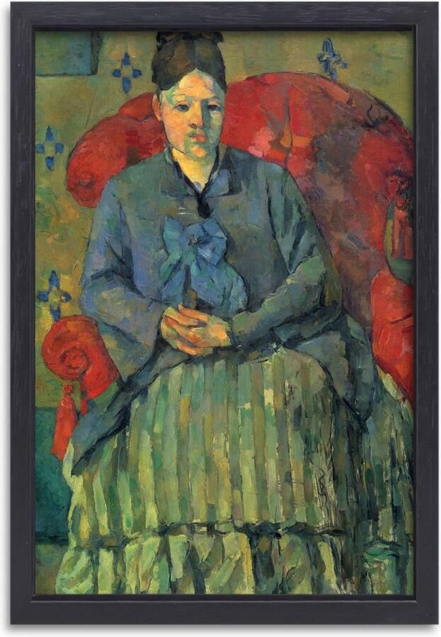Portret van mevrouw Cézanne in een rode fauteuil Paul Cézanne portret Vrouw portret Canvas schilderijen Portret Woonkamer decoratie industrieel Schilderijen canvas met baklijst Kunst aan de muur canvas met baklijst 40x60 cm