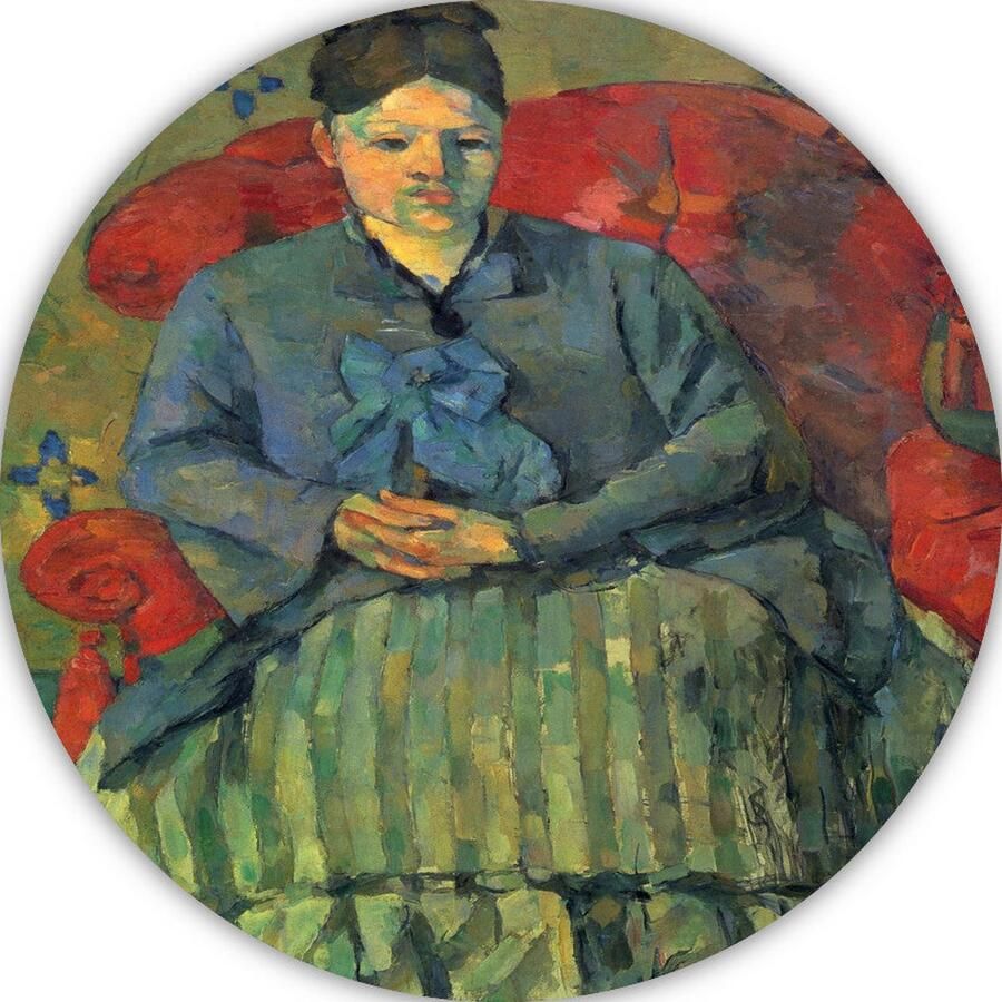 Portret van mevrouw Cézanne in een rode fauteuil Paul Cézanne rond schilderij Vrouw wanddecoratie rond schilderij Portret Landelijk schilderij Wandpaneel Muurdecoratie muurcirkel forex 60x60 cm