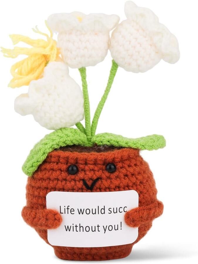 Positieve Orchideeën Gehaakte Pop Emotionele Gebreide Bloemspeelgoed met Ondersteunende Inspiratiekaart Handgemaakt Cadeau voor Bureau Thuis of Kantoor