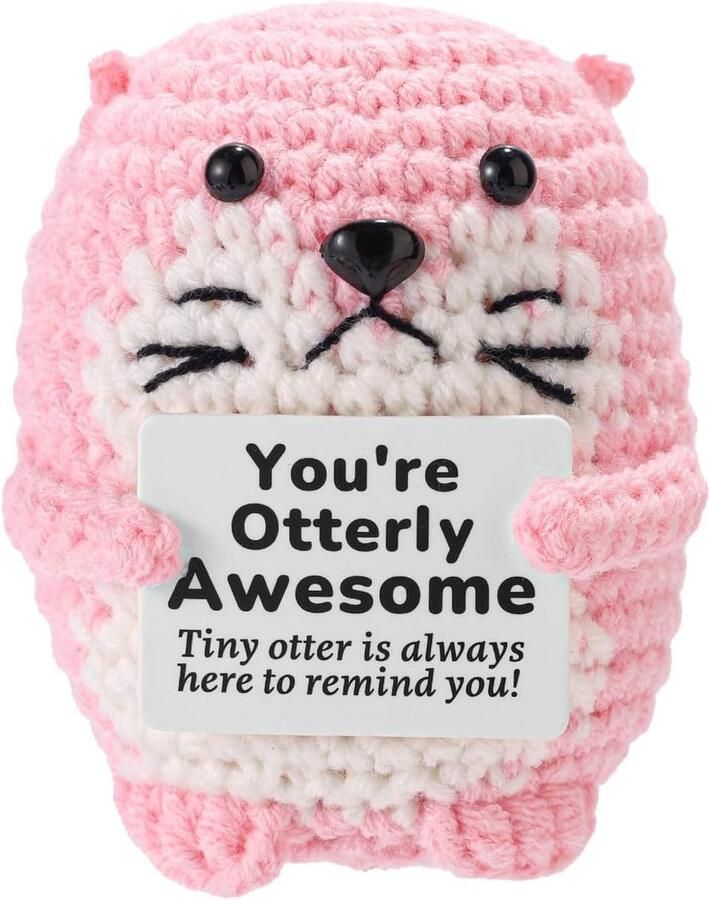 Positieve Zeeotter Grappige Handgemaakte Gehaakte Zeeotter Bemoedigingskaart Emotioneel Ondersteunend Speelgoedpopje voor Slaapkamer Studeerkamer Bureau