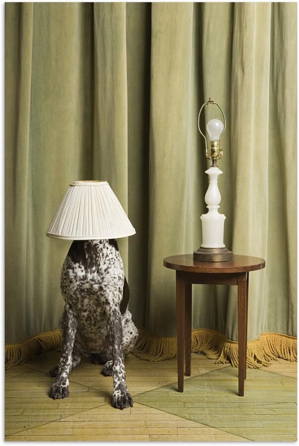 Poster 60x90 cm Hond met een lampenkap op zijn hoofd Posters Kamer decoratie Wanddecoratie woonkamer Muurdecoratie slaapkamer - Foto 2