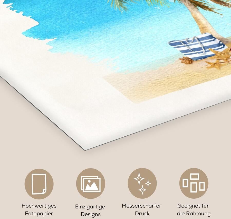 Poster 180x120 cm Strandstoel Parasol Palmbomen Strand Posters Kamer decoratie Wanddecoratie woonkamer Muurdecoratie slaapkamer XXL - Foto 2