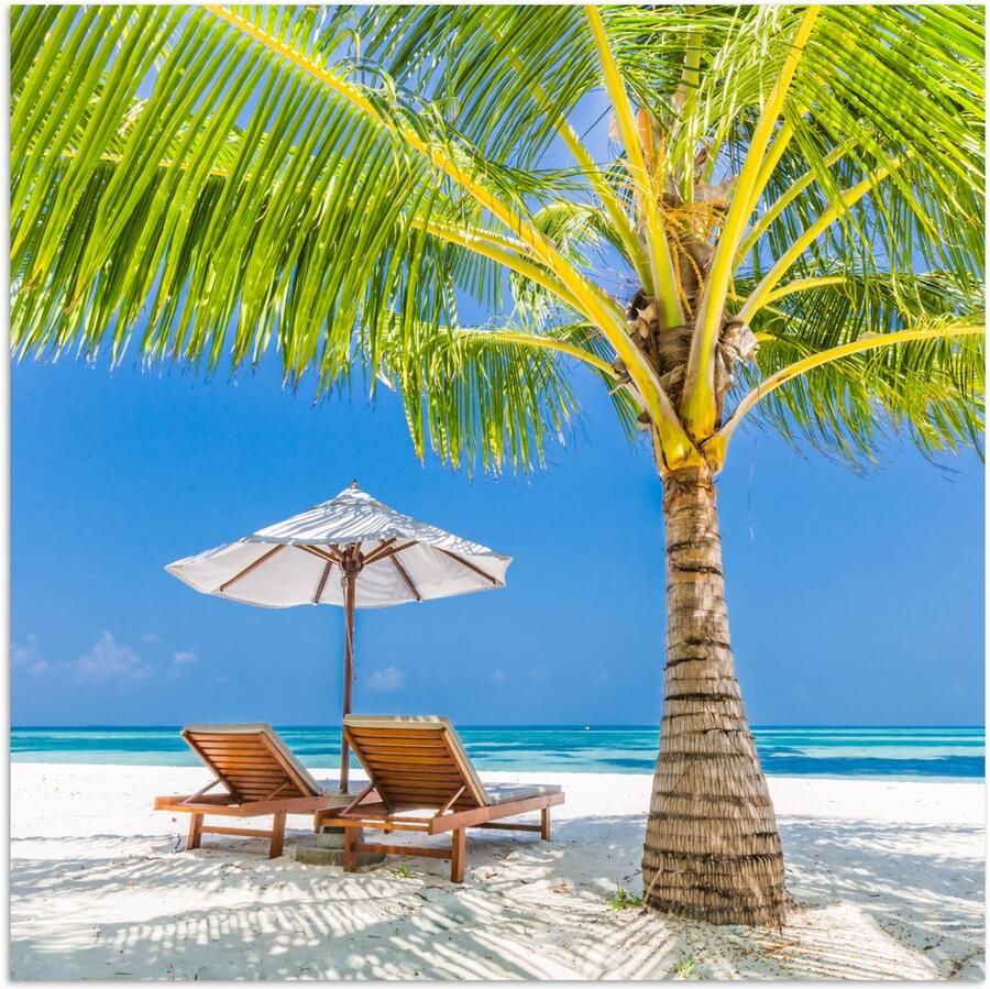 Poster 50x50 cm Palmboom Strandstoel Parasol Posters Kamer decoratie Wanddecoratie woonkamer Muurdecoratie slaapkamer - Foto 2