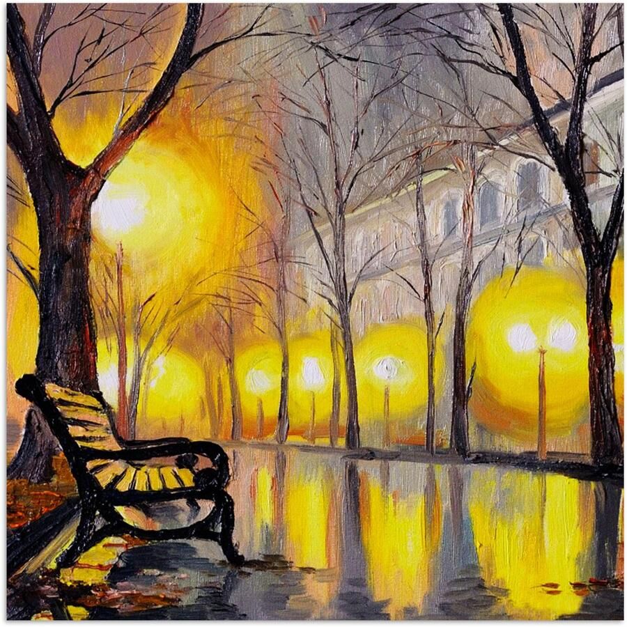 Poster 30x30 cm Schilderij Bank Water Licht Olieverf Posters Kamer decoratie Wanddecoratie woonkamer Muurdecoratie slaapkamer - Foto 2