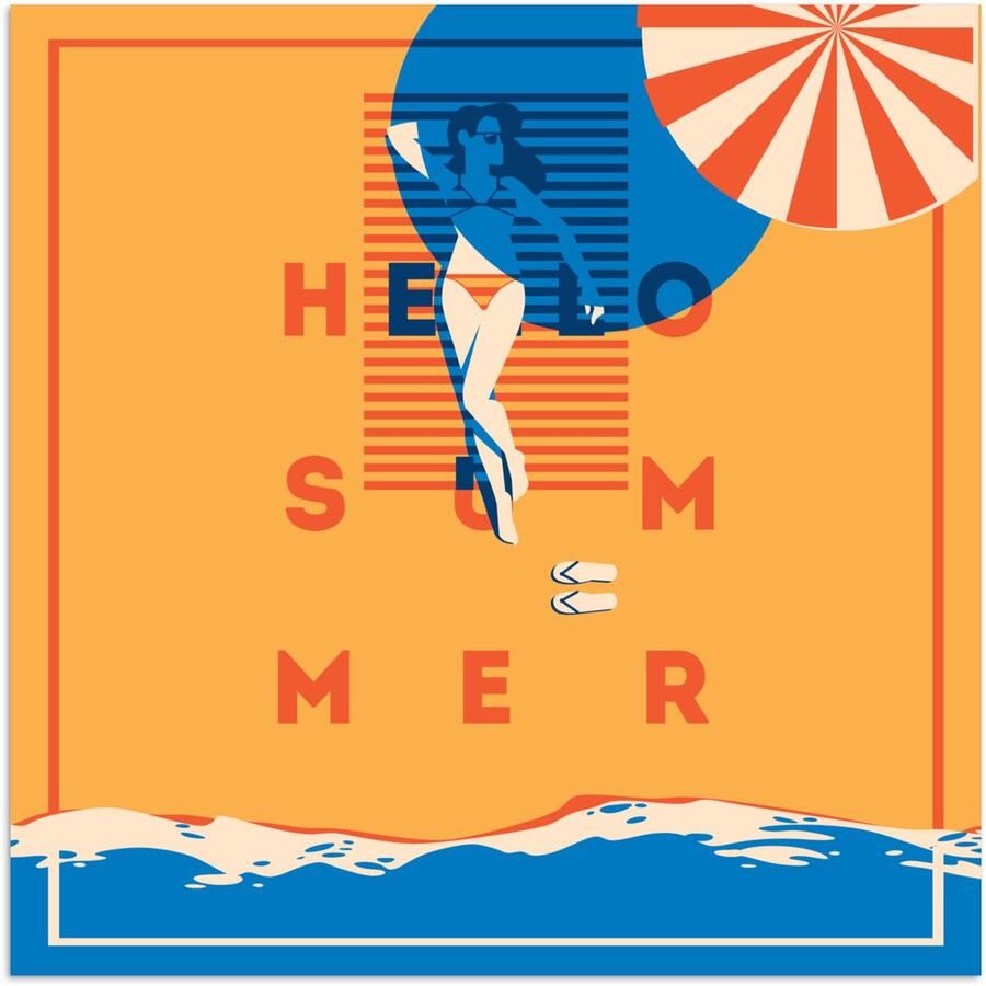 Poster 50x50 cm Spreuken 'Hello summer' Quotes Parasol Posters Kamer decoratie Wanddecoratie woonkamer Muurdecoratie slaapkamer - Foto 2