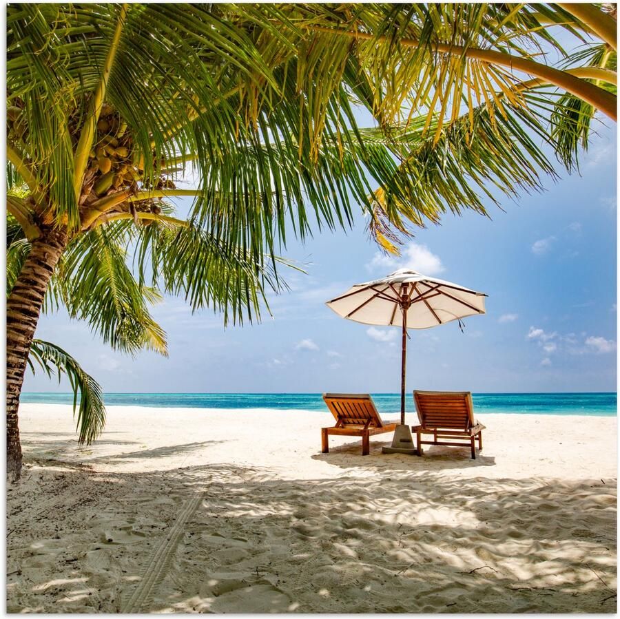 Poster 75x75 cm Strand Strandstoel Parasol Posters Kamer decoratie Wanddecoratie woonkamer Muurdecoratie slaapkamer - Foto 2
