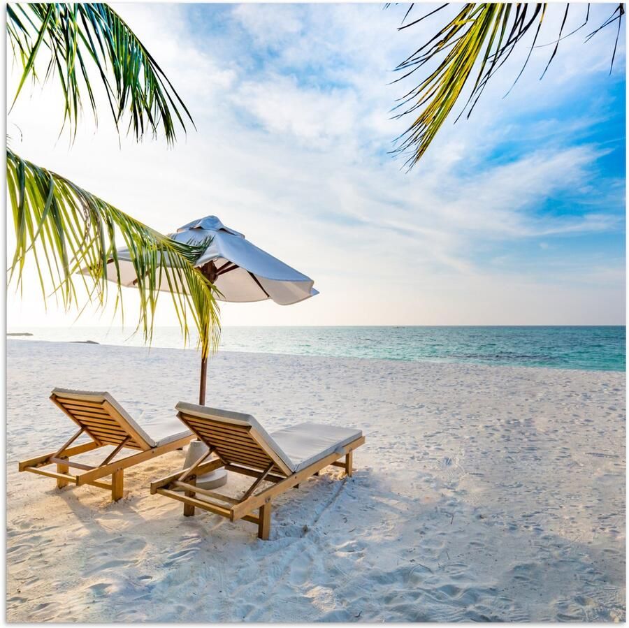 Poster 75x75 cm Strandstoel Parasol Zonsondergang Posters Kamer decoratie Wanddecoratie woonkamer Muurdecoratie slaapkamer - Foto 2
