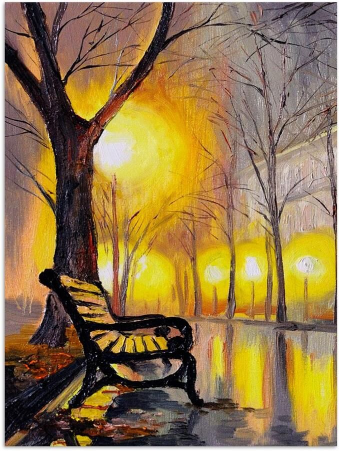 Poster 30x40 cm Schilderij Bank Water Licht Olieverf Posters Kamer decoratie Wanddecoratie woonkamer Muurdecoratie slaapkamer