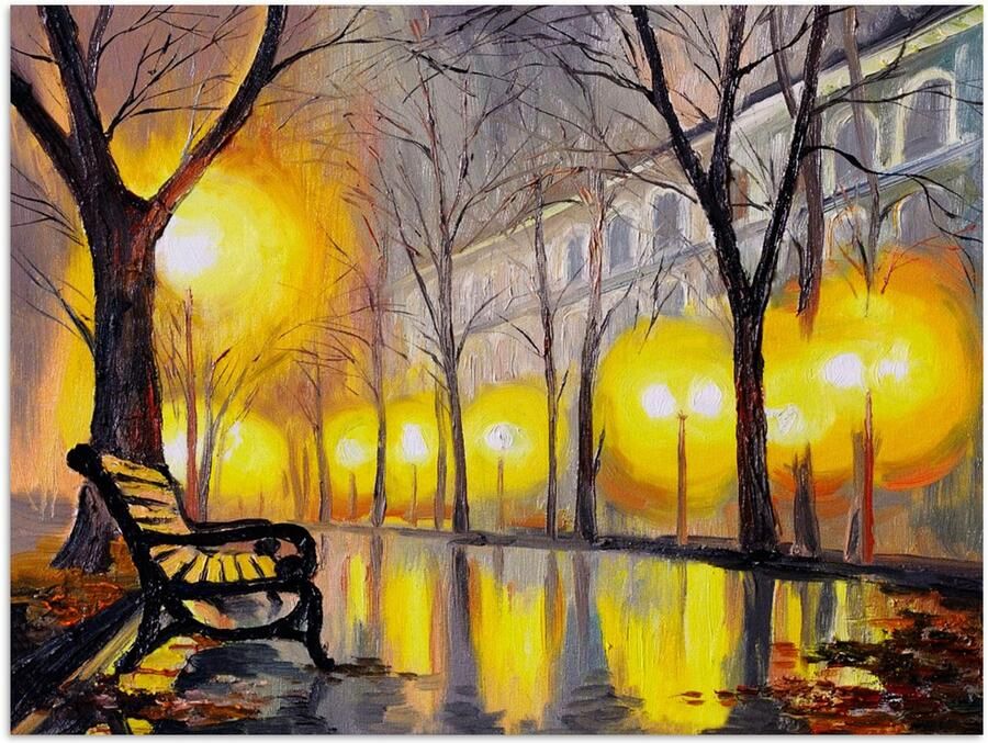 Poster 120x90 cm Schilderij Bank Water Licht Olieverf Posters Kamer decoratie Wanddecoratie woonkamer Muurdecoratie slaapkamer - Foto 2