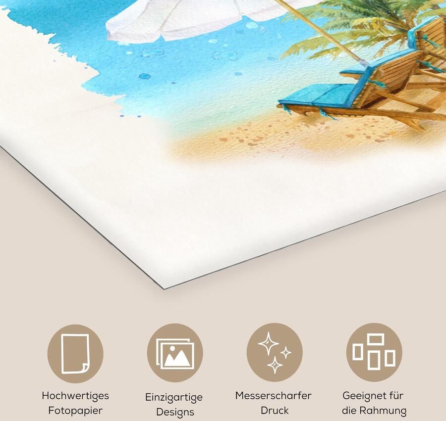 Poster 75x75 cm Strandstoel Parasol Palmboom Posters Kamer decoratie Wanddecoratie woonkamer Muurdecoratie slaapkamer - Foto 2